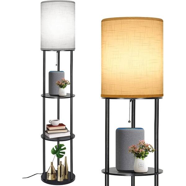 63" Floor Lamp with Shelves, LED Column Modern Standing Lamps with